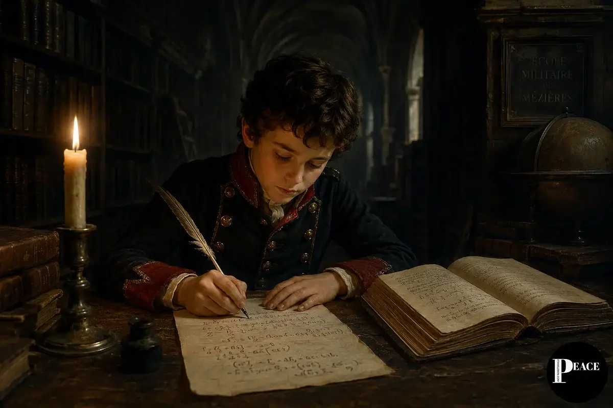 Young Joseph Fourier studying late at night in military school.
